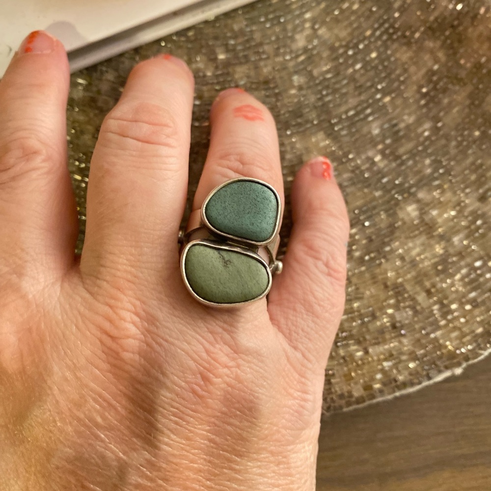 Margaret Thurman Echo The Dreamer Sterling Natural River Jade Rock Ring Signed - Picture 8 of 9